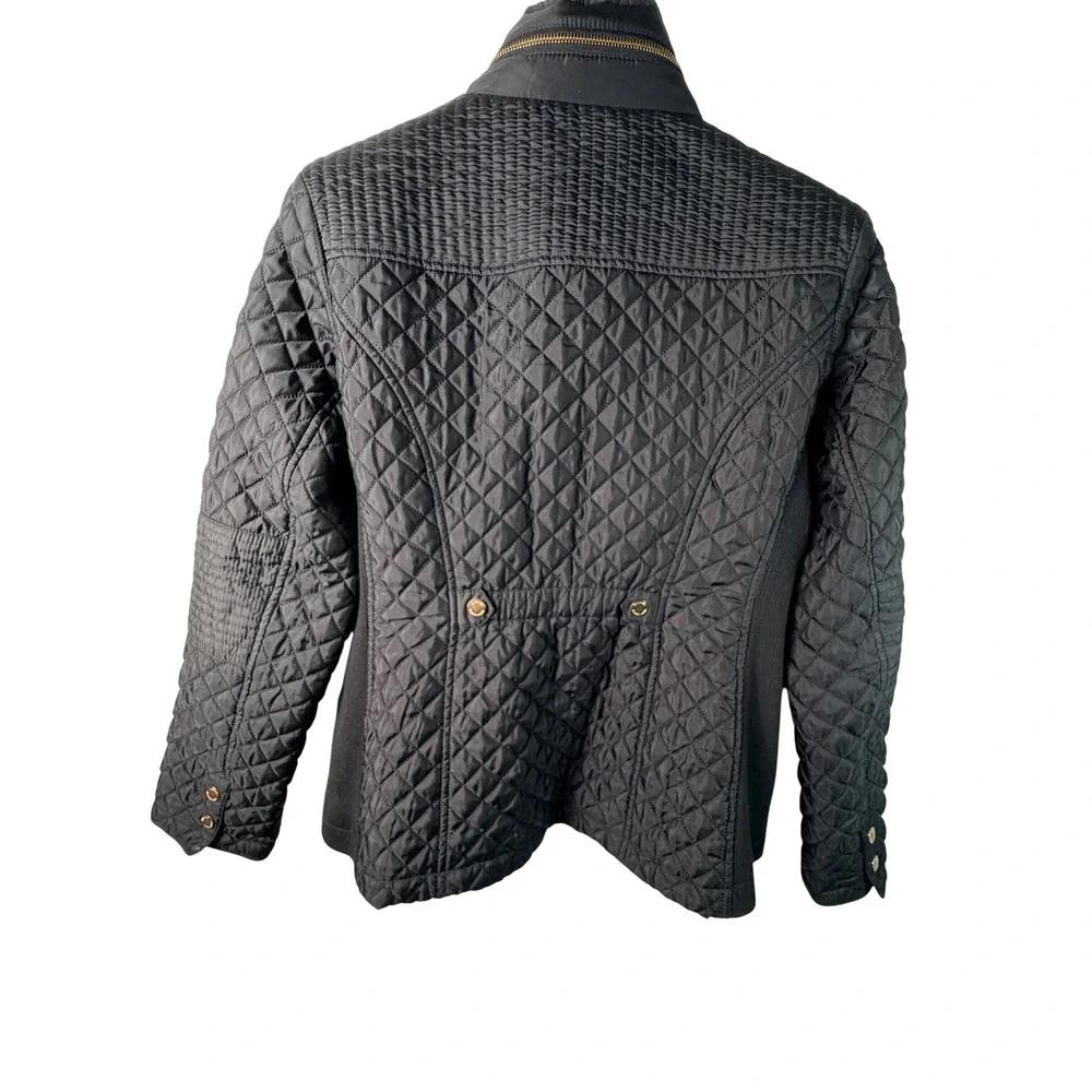 Michael Michael Kors Women's Black Quilted Zip Gold Snap Barn Fall Jacket Large